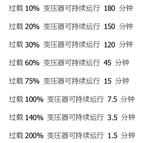 干式變壓器過載時間